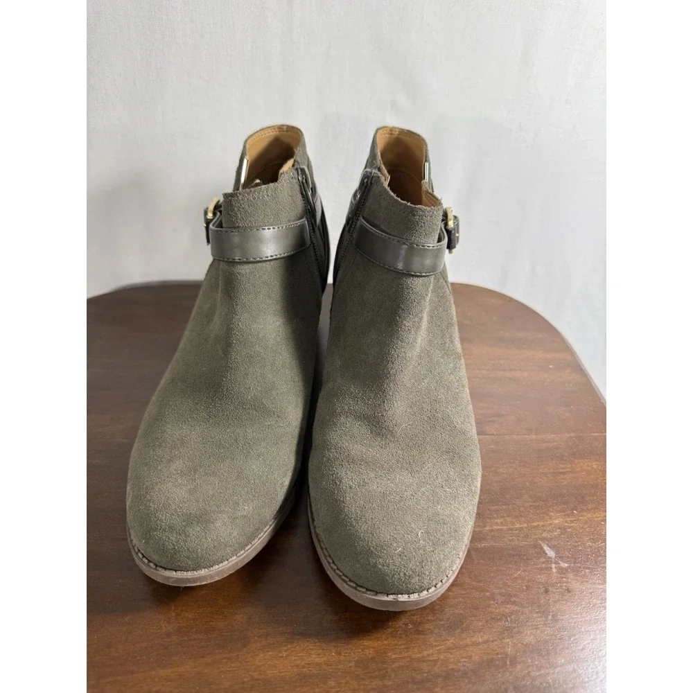 Vionic Women's Farrah Leather Ankle Boots Dark Khaki Suede W7.5 - Picture 2 of 8